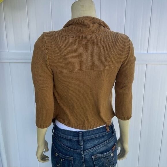 XT Mustard Cropped Open Sweater with 3/4ths Sleeves Size S - Picture 3 of 7